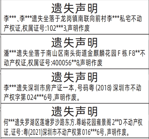 证件遗失登报,不动产权证、房产证遗失登报模板