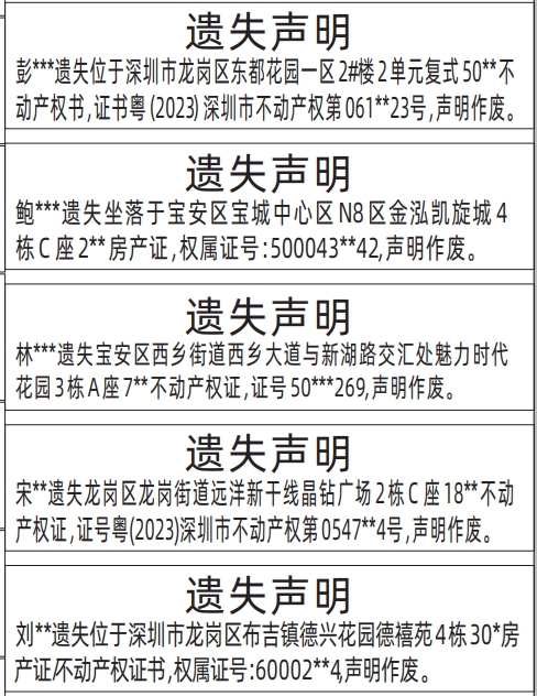 深圳房产证遗失登报怎么写,房产证/不动产权证书遗失声明登报范本