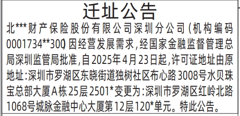 深圳商报登报电话多少,保险公司迁址公告登报