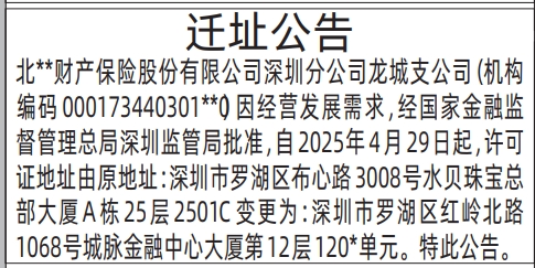 深圳本地八大报纸,保险公司迁址公告登报范本