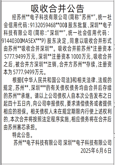 深圳商报登报吸收合并公告的登报报纸图