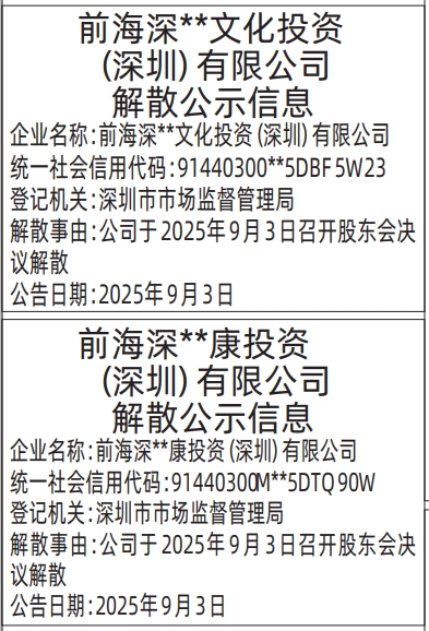 深圳登报报纸图:公司解散公示信息登报的图样