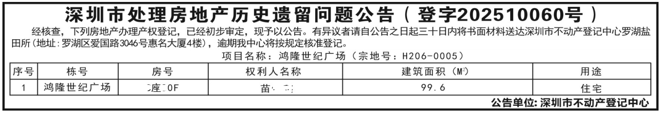 深圳登报报纸图:深圳市处理房地产历史遗留问题公告登报范本的图样