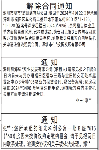深圳登报商报报纸图：房屋租赁解除合同通知登报范本的图样
