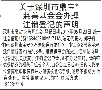 深圳登报商报报纸图：办理注销登记的声明登报范本的图样