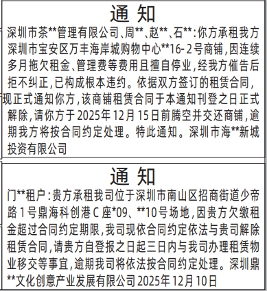 深圳登报商报报纸图：房屋租赁通知登报范本的图样