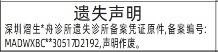 深圳登报商报报纸图：诊所备案凭证原件遗失声明登报范本的图样