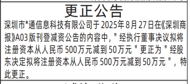 深圳登报商报报纸图：更正公告登报范本的图样