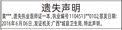 深圳登报深圳特区报报纸图：遗失执业医师证登报范本的图样