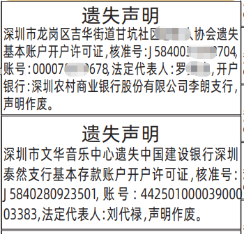 深圳登报深圳特区报报纸图：开户许可证遗失声明-登报范本的图样